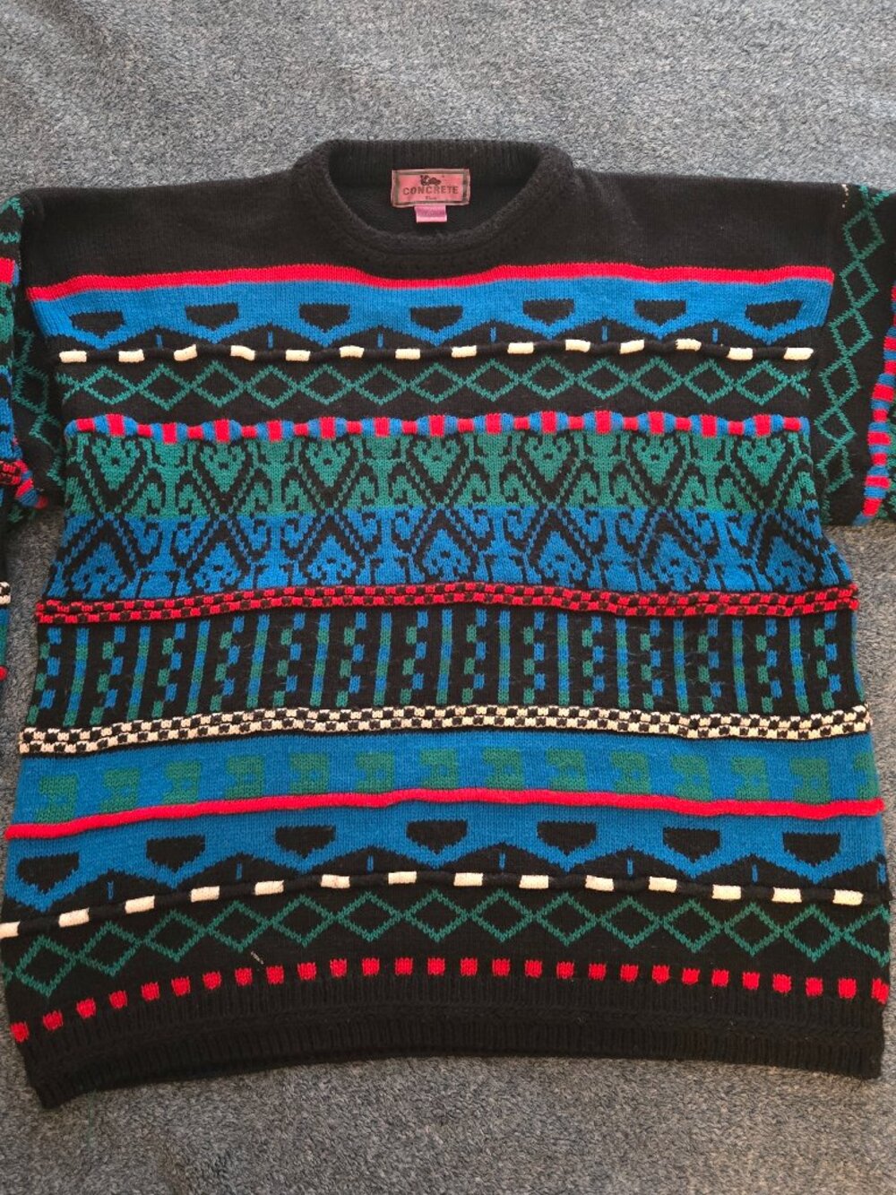 Vintage 90s Concrete Knit Sweater Abstract Geometric Men’s Size Large